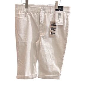 Rafaella Women’s Stretch Denim Cuffed White Jean Bermuda Shorts 14 New